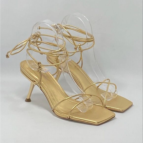 Cult Gaia Sanam Metallic Leather Lace-Up Sandals size 37.5 - Picture 6 of 13